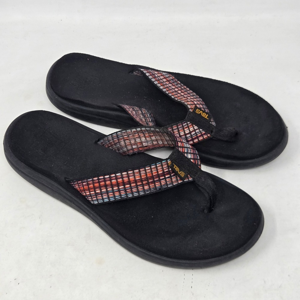 Teva Olowahu Womens Multi-Strap Mush Flip Flop Sandals Black Red Orange Size 8